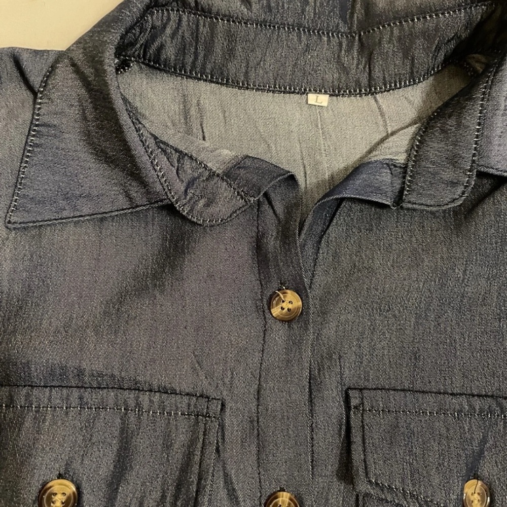 Stylish Blue Button-Up Dress - Picture 4 of 4